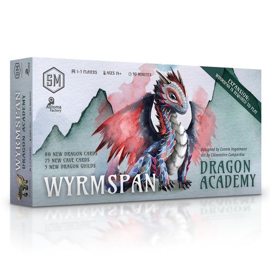 Wyrmspan Dragon Academy expansion box with cute baby dragon illustration