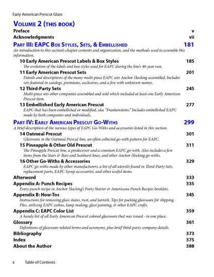 Early American Prescut Glass Volume 2 Table of Contents