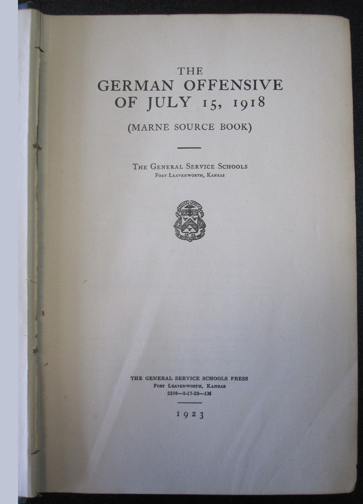 German Offensive of July 15, 1918 title page
