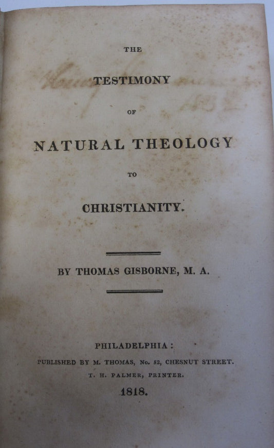 The Testimony of Natural Theology to Christianity title page