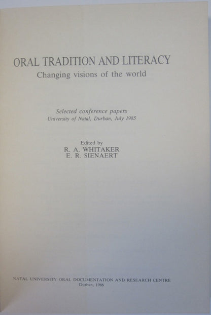 Oral Tradition and Literacy: Changing visions of the world title page