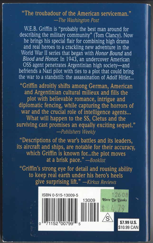 Secret Honor by W.E.B. Griffin back cover