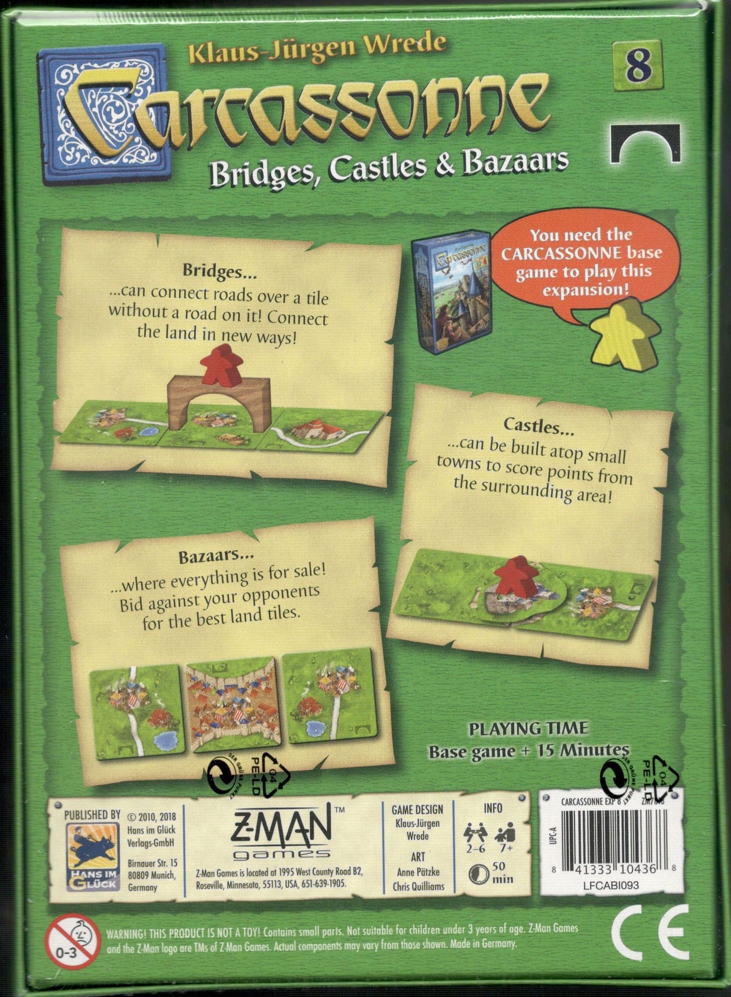 Carcassonne: Bridges, Castles, and Bazaars (Expansion 8) back of box