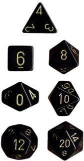 Polyhedral Dice Set: Opaque 7-Piece Set (box) - black with gold