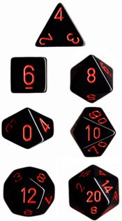 Polyhedral Dice Set: Opaque 7-Piece Set (box) - black with red