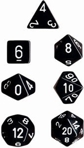 Polyhedral Dice Set: Opaque 7-Piece Set (box) - black with white