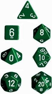Polyhedral Dice Set: Opaque 7-Piece Set (box) - green with white