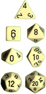Polyhedral Dice Set: Opaque 7-Piece Set (box) - ivory with black