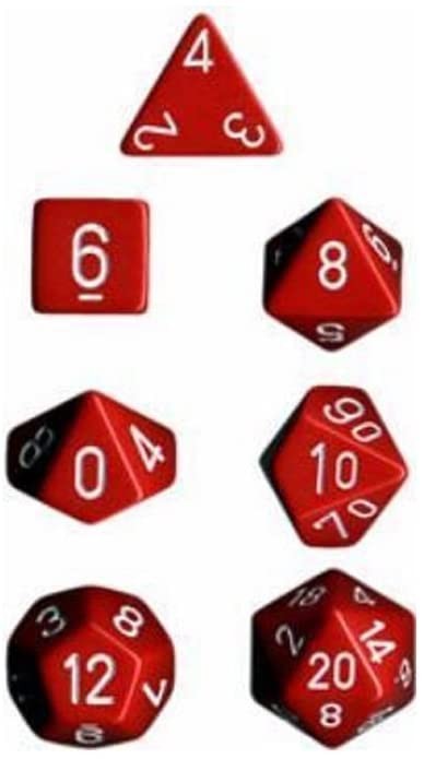 Polyhedral Dice Set: Opaque 7-Piece Set (box) - red with white