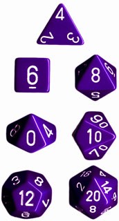 Polyhedral Dice Set: Opaque 7-Piece Set (box) - purple with white