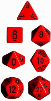 Polyhedral Dice Set: Opaque 7-Piece Set (box) - red with black