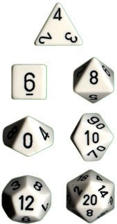 Polyhedral Dice Set: Opaque 7-Piece Set (box) - white with black