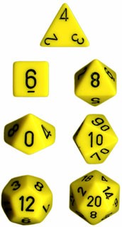 Polyhedral Dice Set: Opaque 7-Piece Set (box) - yellow with black