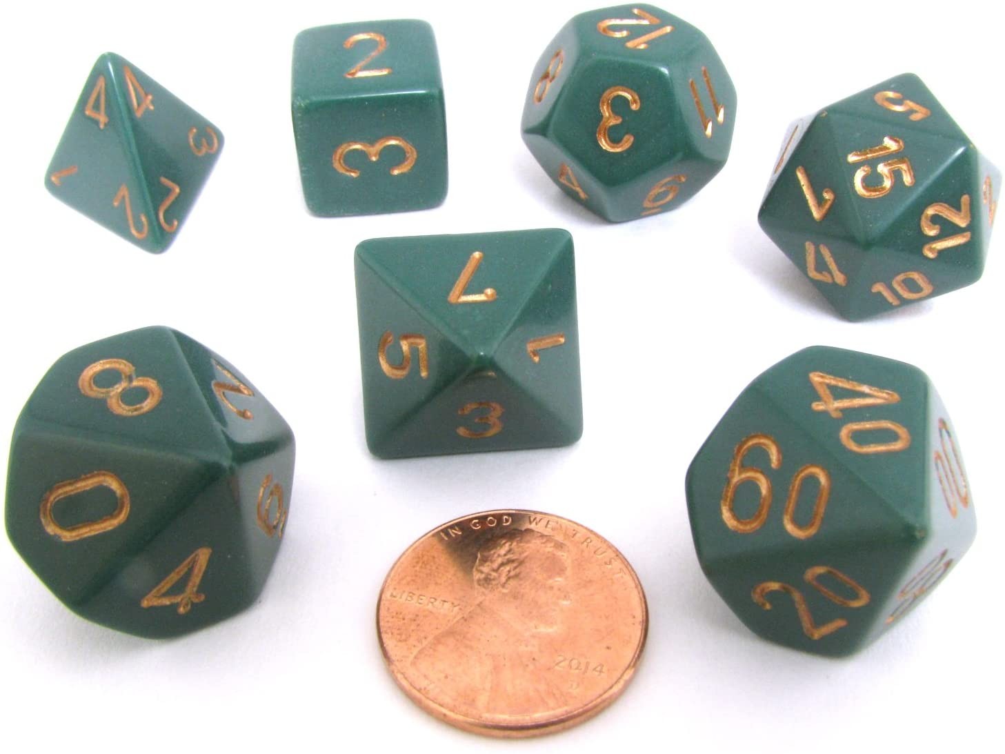 Polyhedral Dice Set: Opaque 7-Piece Set (box) - dusty green with copper