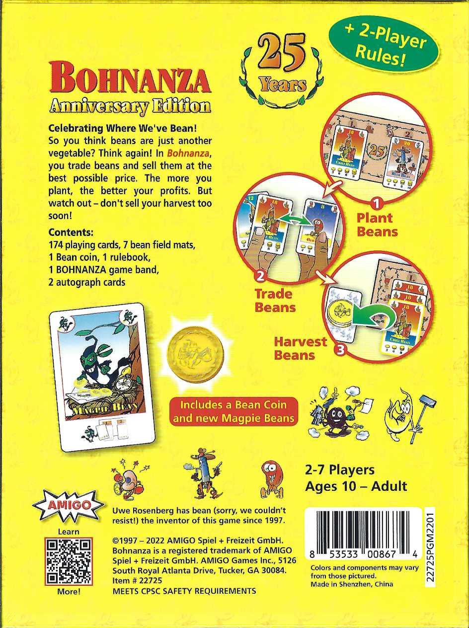 Bohnanza Anniversary Edition back of box