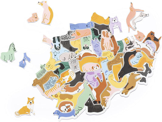 299 Dogs and a Cat 300 Piece Round Cluster Jigsaw Puzzle in progress