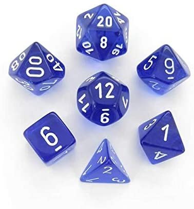 Polyhedral Dice Set: Translucent 7-Piece Set (box) - blue with white