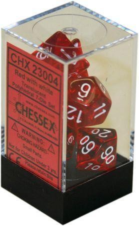Polyhedral Dice Set: Translucent 7-Piece Set (box) - red with white