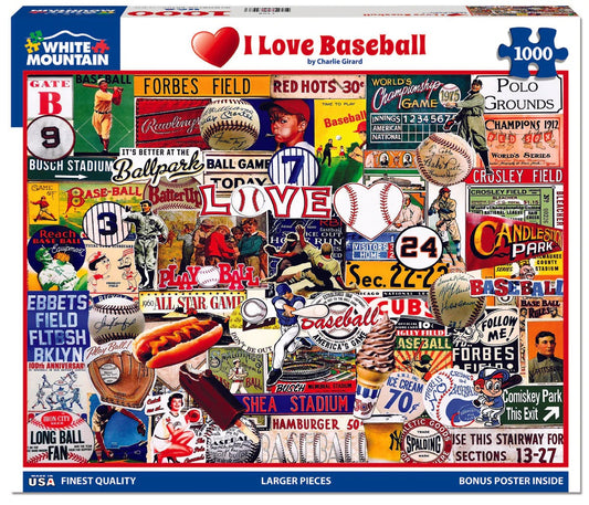 I Love Baseball 1000 Piece Jigsaw Puzzle by White Mountain