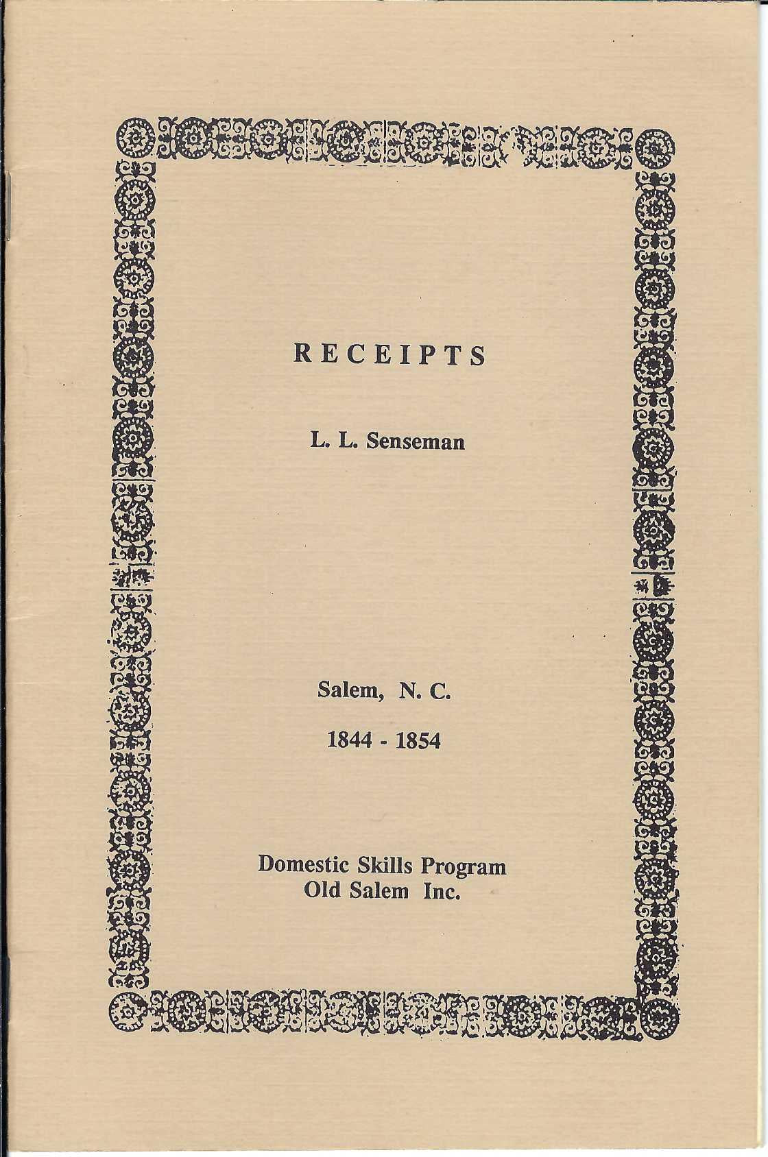 Receipts Salem N.C. 1844-1854